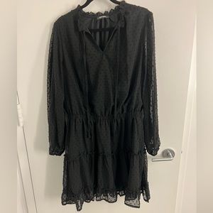 Black, Sheer, Tiered Mini Dress